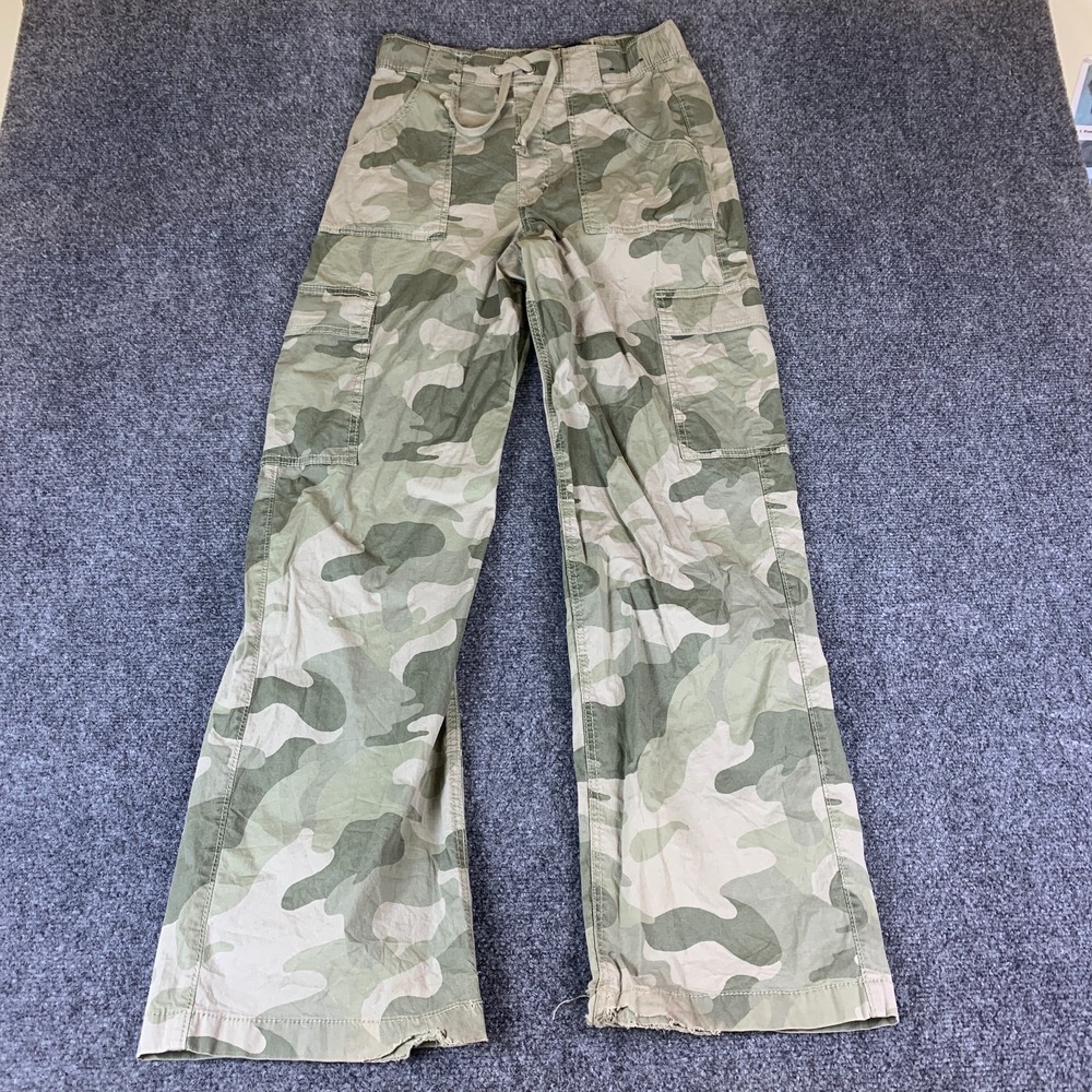 Hollister California Baggy Pants Womens Small Green Camouflage Cotton Drawstring